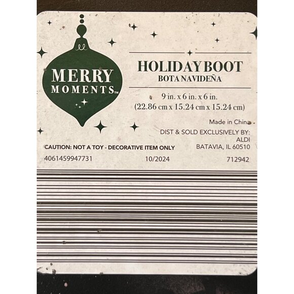 Holiday Boot Decorative Ornament By Merry Moments - 9" x 6" x 6" - Red & White - - Picture 7 of 9